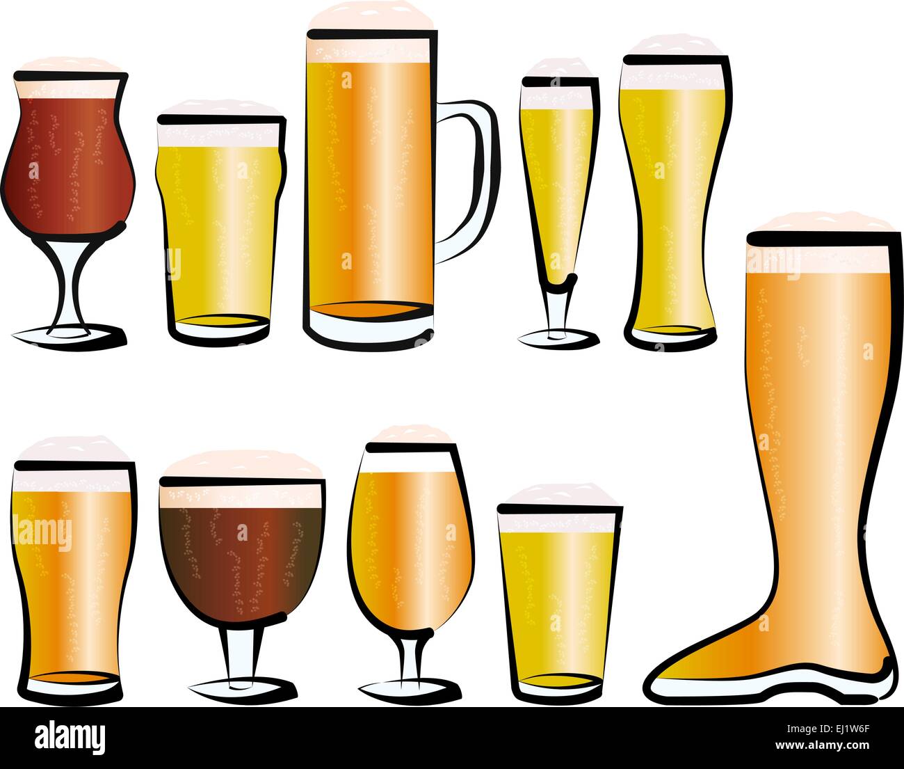 Illustration vecteur ensemble de verres de bière, que vous pouvez trouver dans un bar, un pub ou un restaurant. Illustration de Vecteur