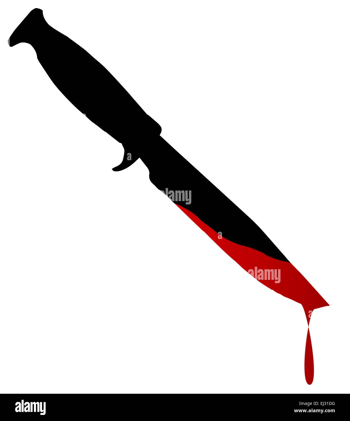 Silhouette d'un couteau Bowie avec du sang sur fond blanc Banque D'Images