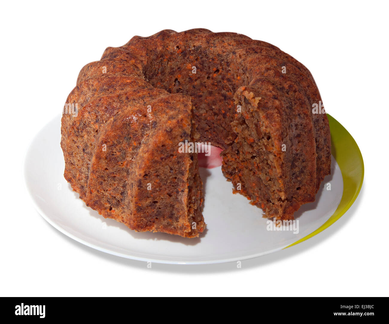 Dans une assiette à tarte de carottes isolated over white background Banque D'Images