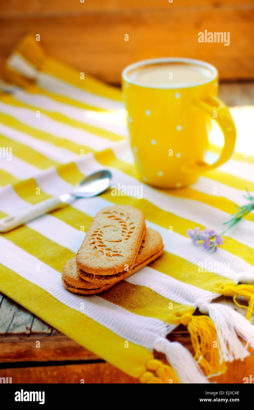 Le gingembre et cannelle café Lait de fleurs de lavande et de sandwich cookies, style ukrainien Banque D'Images