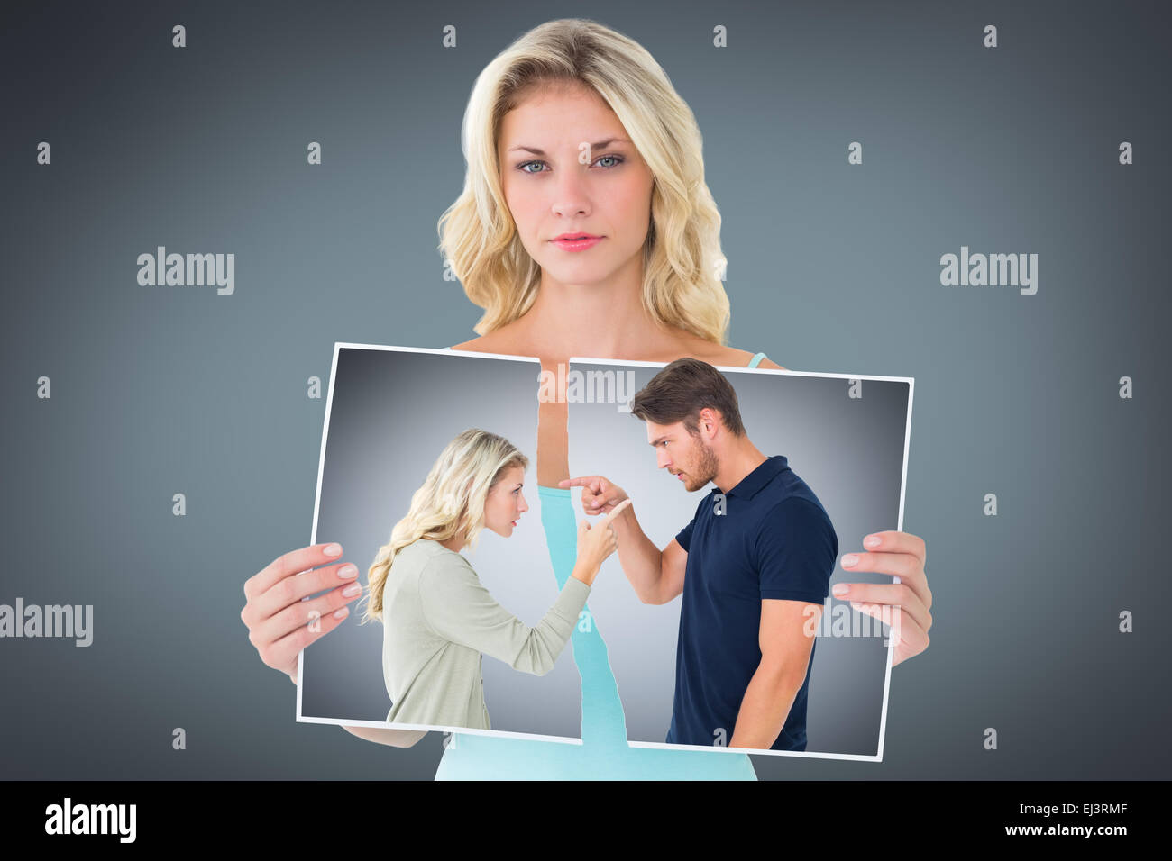 Image composite de angry couple facing off durant les plaidoiries, Banque D'Images