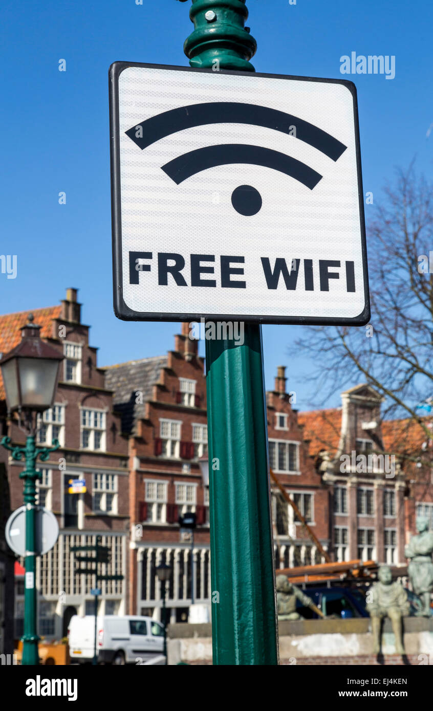 Inscrivez-vous dans la vieille ville de Hoorn, Hollande du Nord, Pays-Bas, wifii, connexion Internet gratuite, Banque D'Images