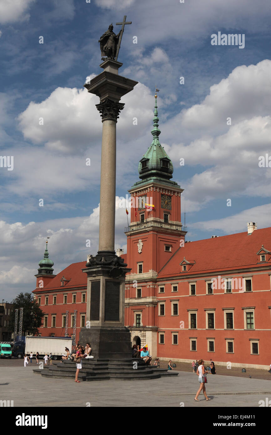 Le roi Sigismond colonne et le Château Royal de Varsovie, Pologne. Banque D'Images