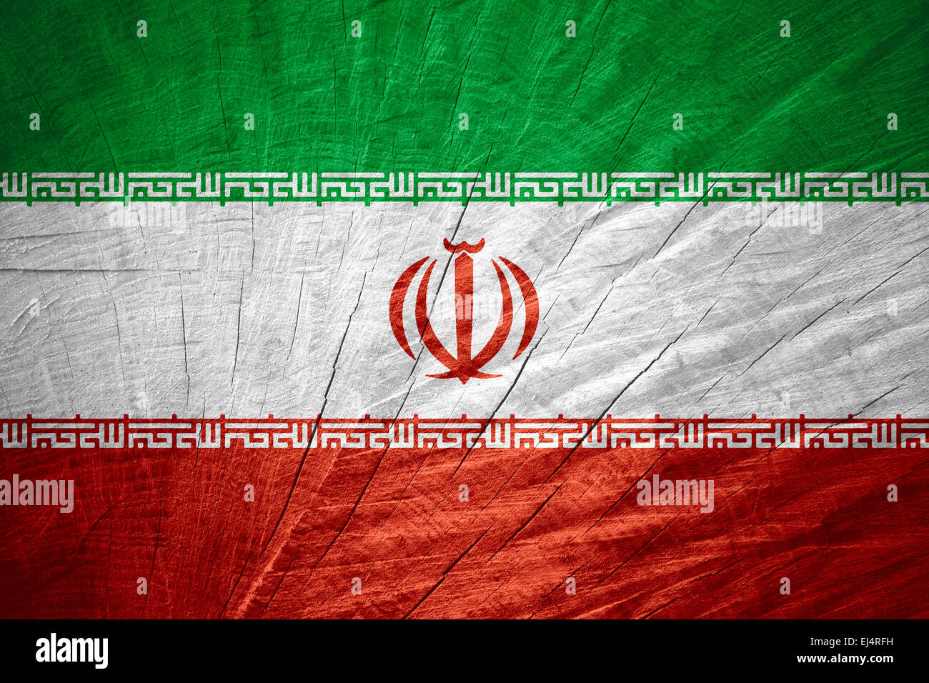 L'Iran d'un drapeau ou bannière iranienne sur la texture en bois Banque D'Images