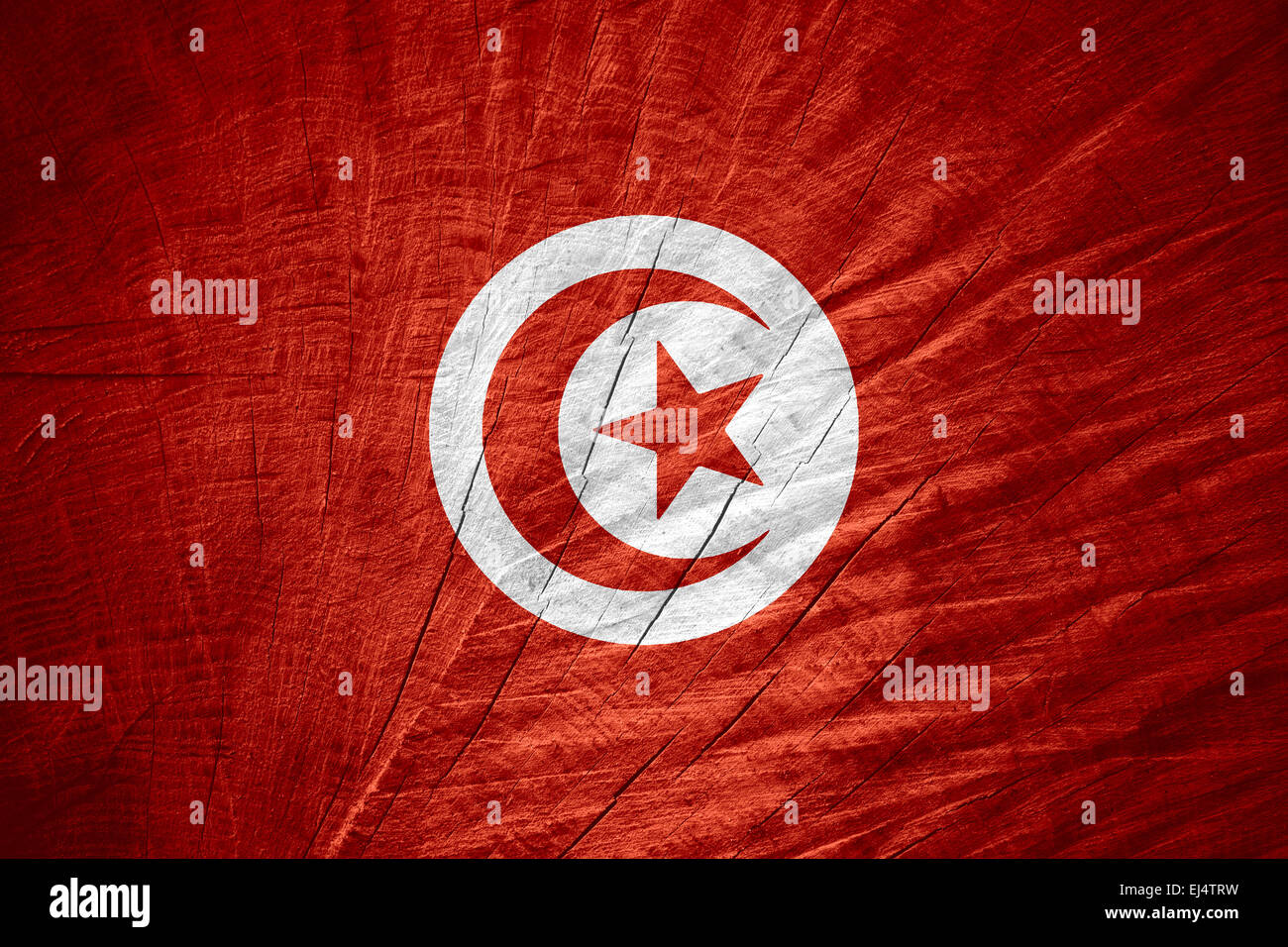 Drapeau Tunisie tunisien ou bannière sur la texture en bois Banque D'Images