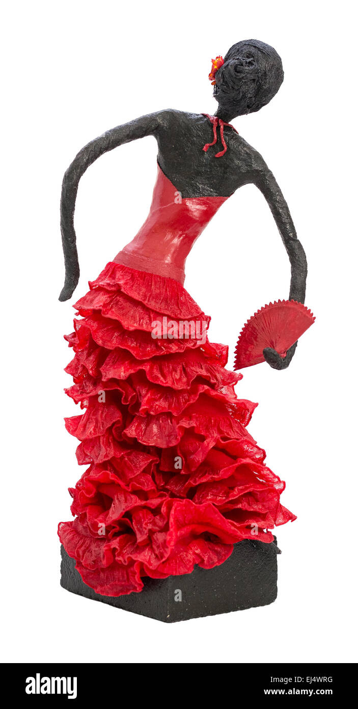 Paverpol Sculpture de danseuse de flamenco portant robe rouge isolé sur fond blanc Banque D'Images