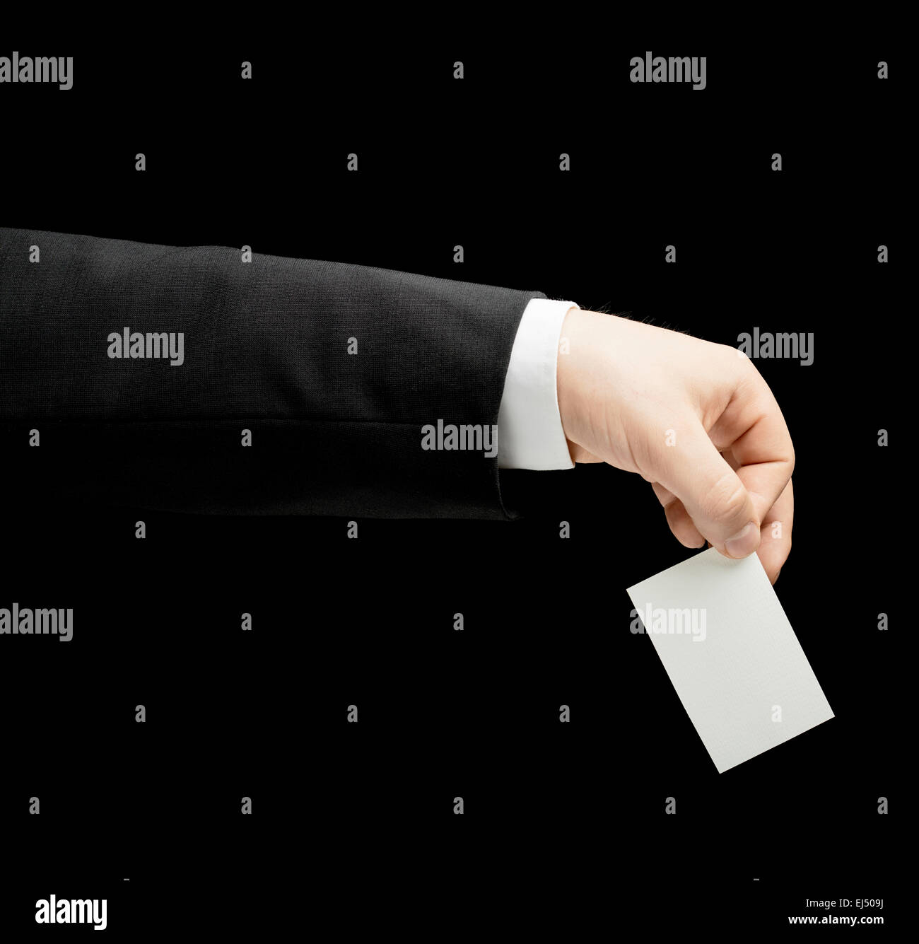 Homme de race blanche dans la main d'un tailleur isolé Banque D'Images