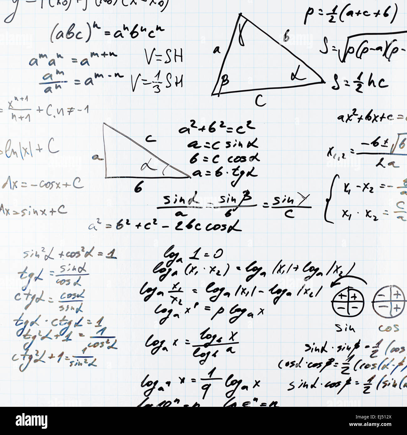 Les équations mathématiques et les formules de trigonométrie Banque D'Images