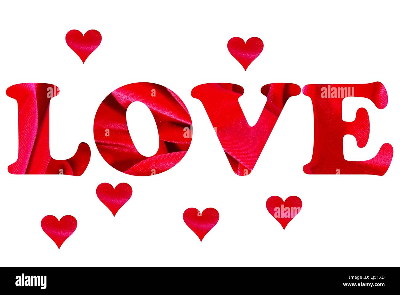 Compte Dans Le Rouge En 6 Lettres Le mot amour entouré de coeurs sur un fond blanc. Les lettres et les cœurs  sont remplis avec une texture de velours rouge Photo Stock - Alamy