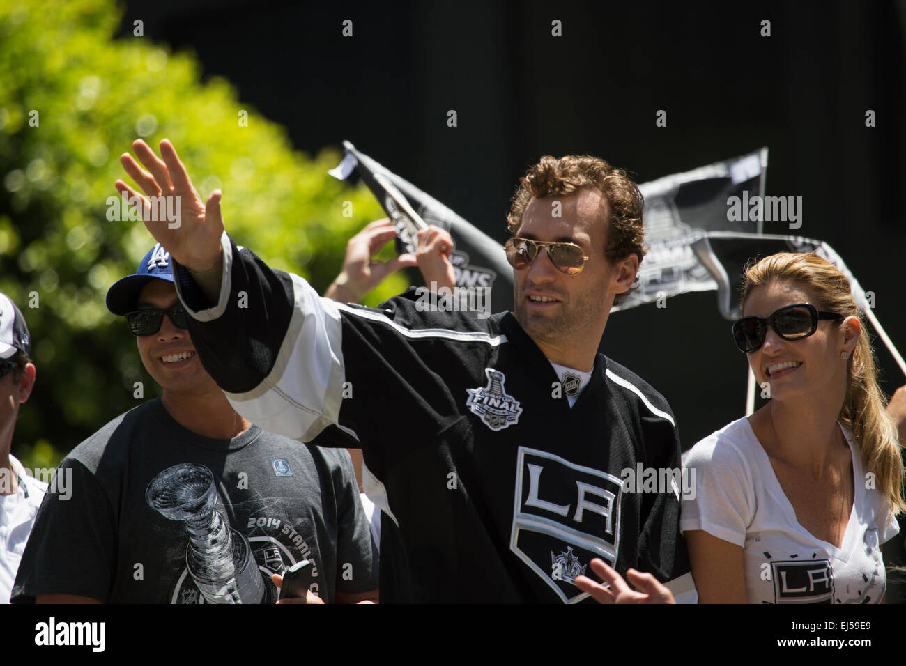 Jarret Stoll et petite amie Erin Andrews à la Kings 2014 Parade de la Coupe Stanley, Los Angeles, Californie, USA Banque D'Images