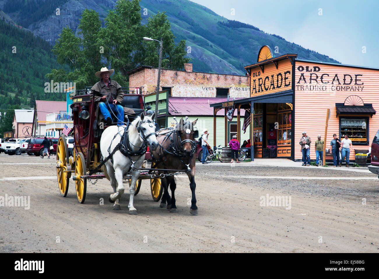 Chariot couvert et chevaux, Silverton, Colorado, USA Banque D'Images