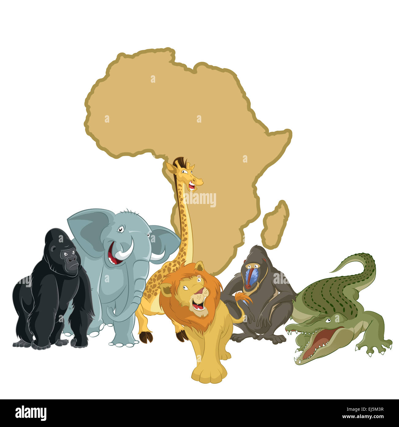 Image vectorielle de l'Afrique avec cartoon animaux Banque D'Images