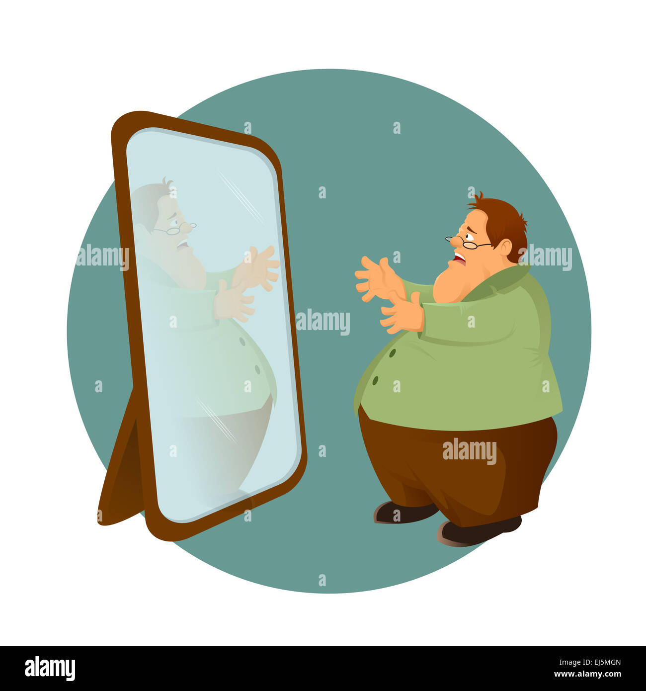 Image Vecteur de cartoon fatso et le miroir Banque D'Images