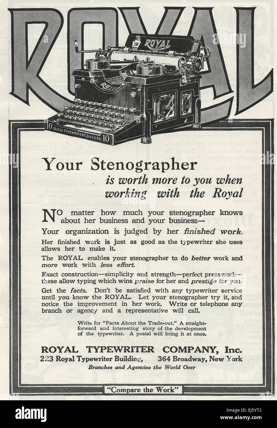 Machine à écrire Royal publicité - 1916 Banque D'Images