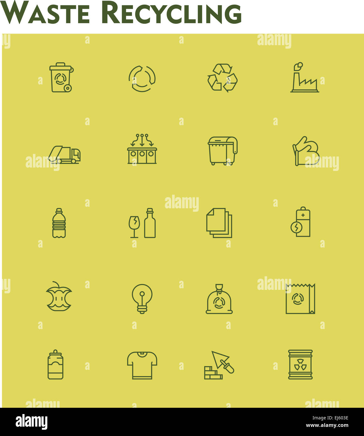 Recyclage des déchets linéaire icon set Banque D'Images