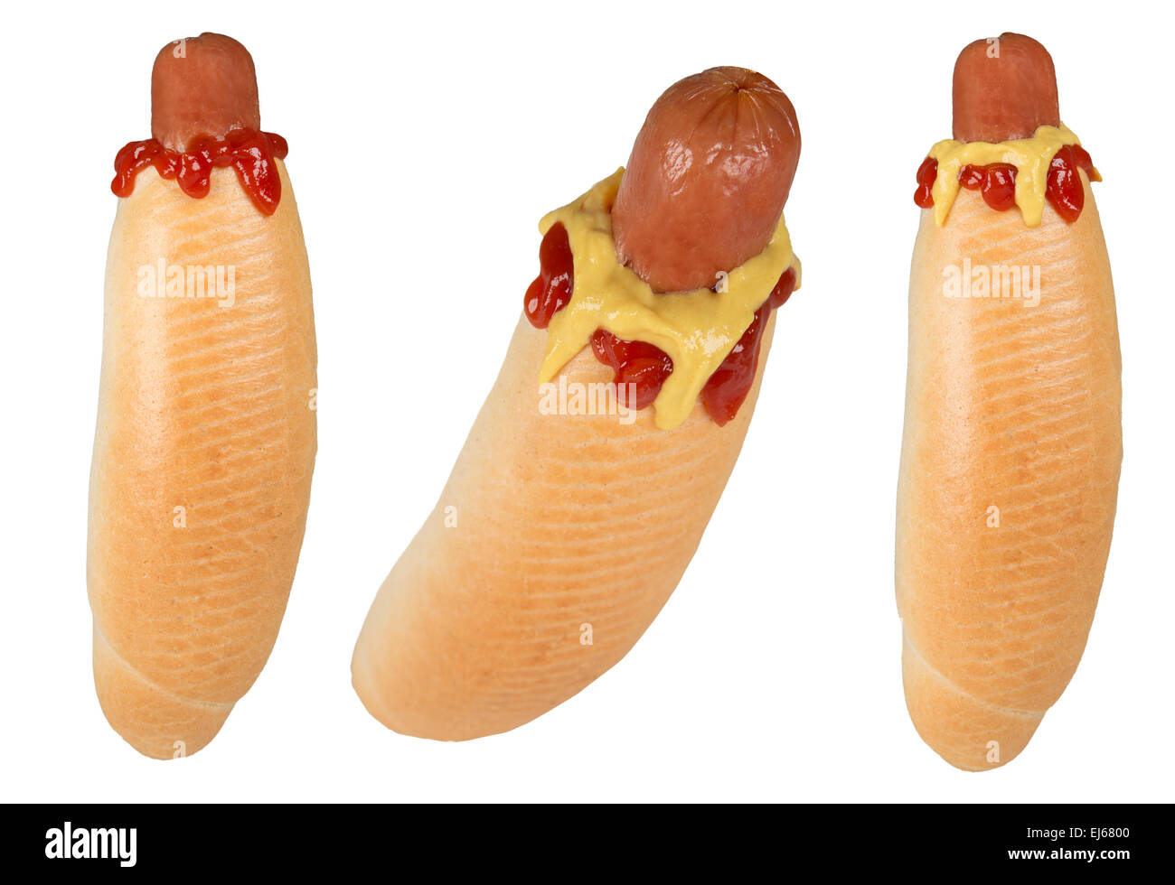 Hot dog avec de la moutarde et du ketchup. Isolé sur fond blanc Banque D'Images