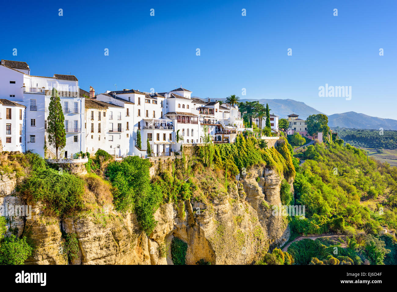 Ronda, Espagne vieille ville paysage urbain sur les gorges du Tage. Banque D'Images
