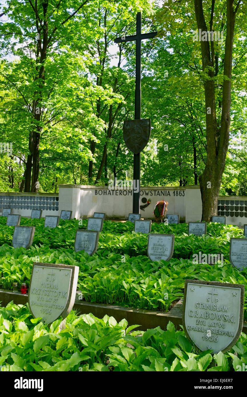 Cimetière militaire de Powazki à Varsovie, Pologne. Tombes des anciens combattants polonais de l'Insurrection de Janvier (1863-1864). Banque D'Images