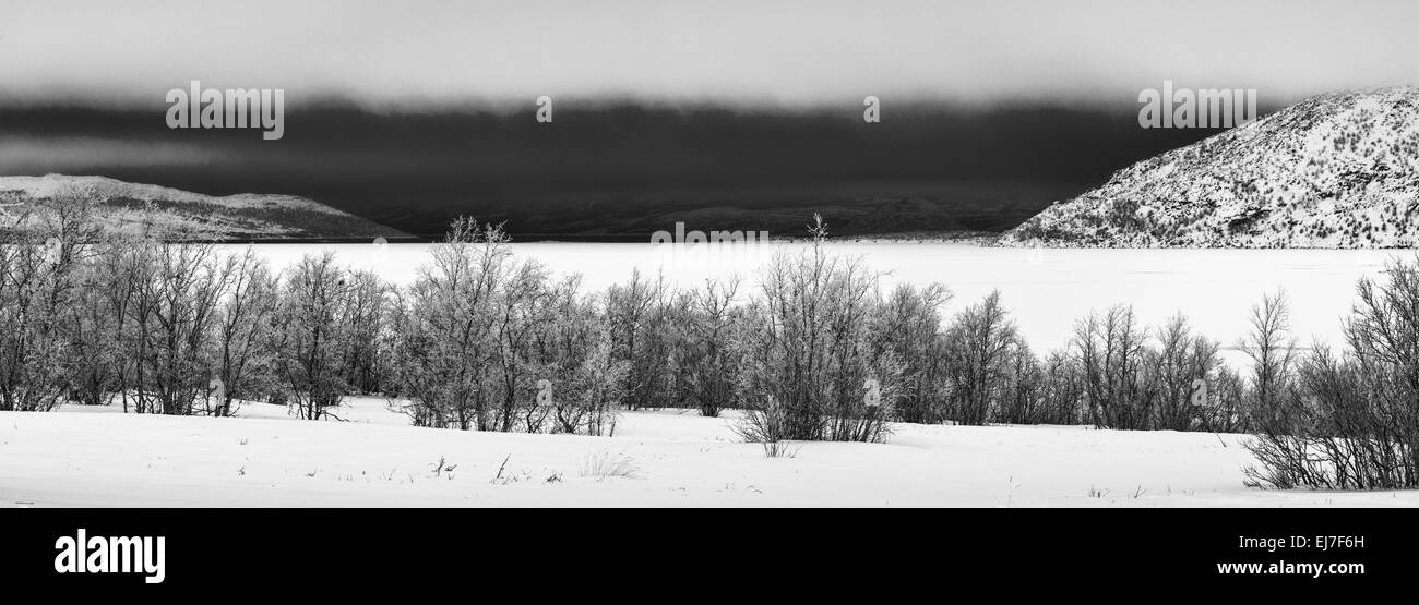 Le mauvais temps, le lac de Tornetraesk, Laponie, Suède Banque D'Images