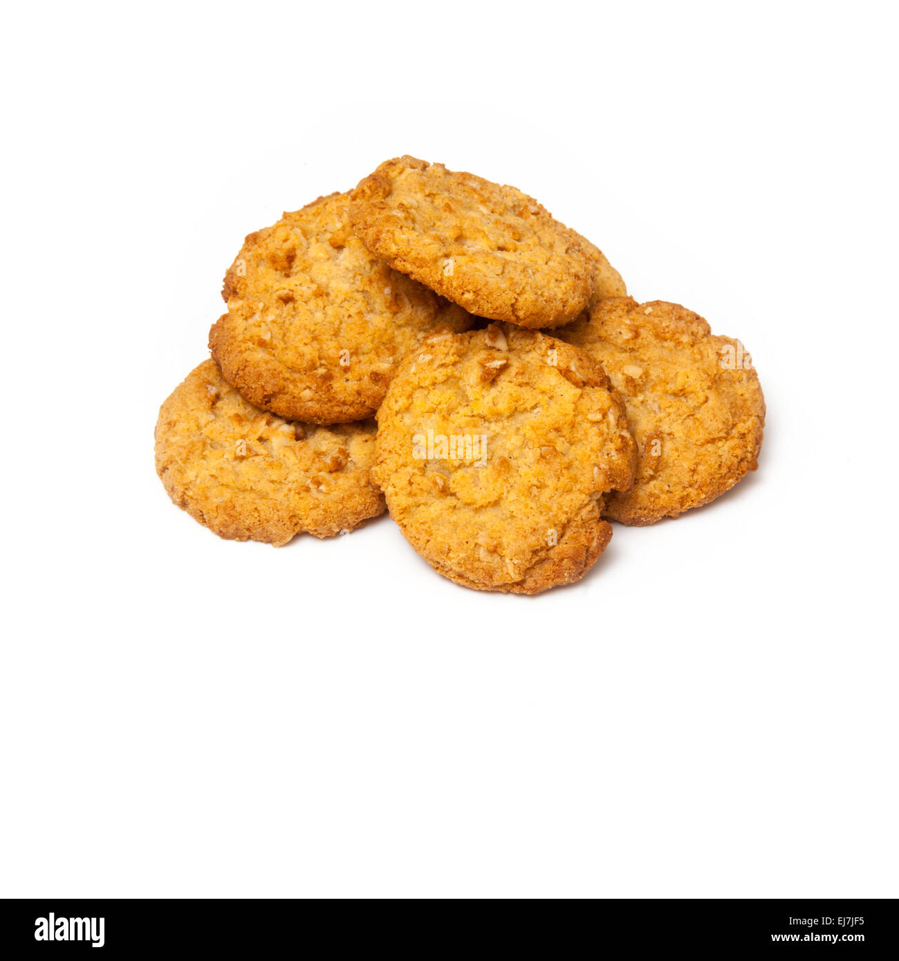 Australian and New Zealand Army Corps (anzac) biscuits isolé sur un fond blanc. Il s'agit d'un biscuit sucré populaire en aust Banque D'Images