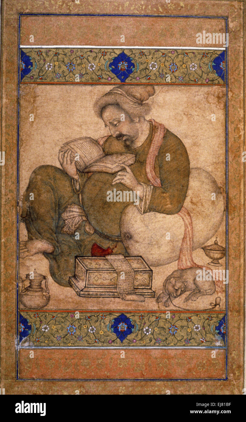 Un Soufi assis. Peinture miniature moghole circa A.D. 1575 Inde Banque D'Images