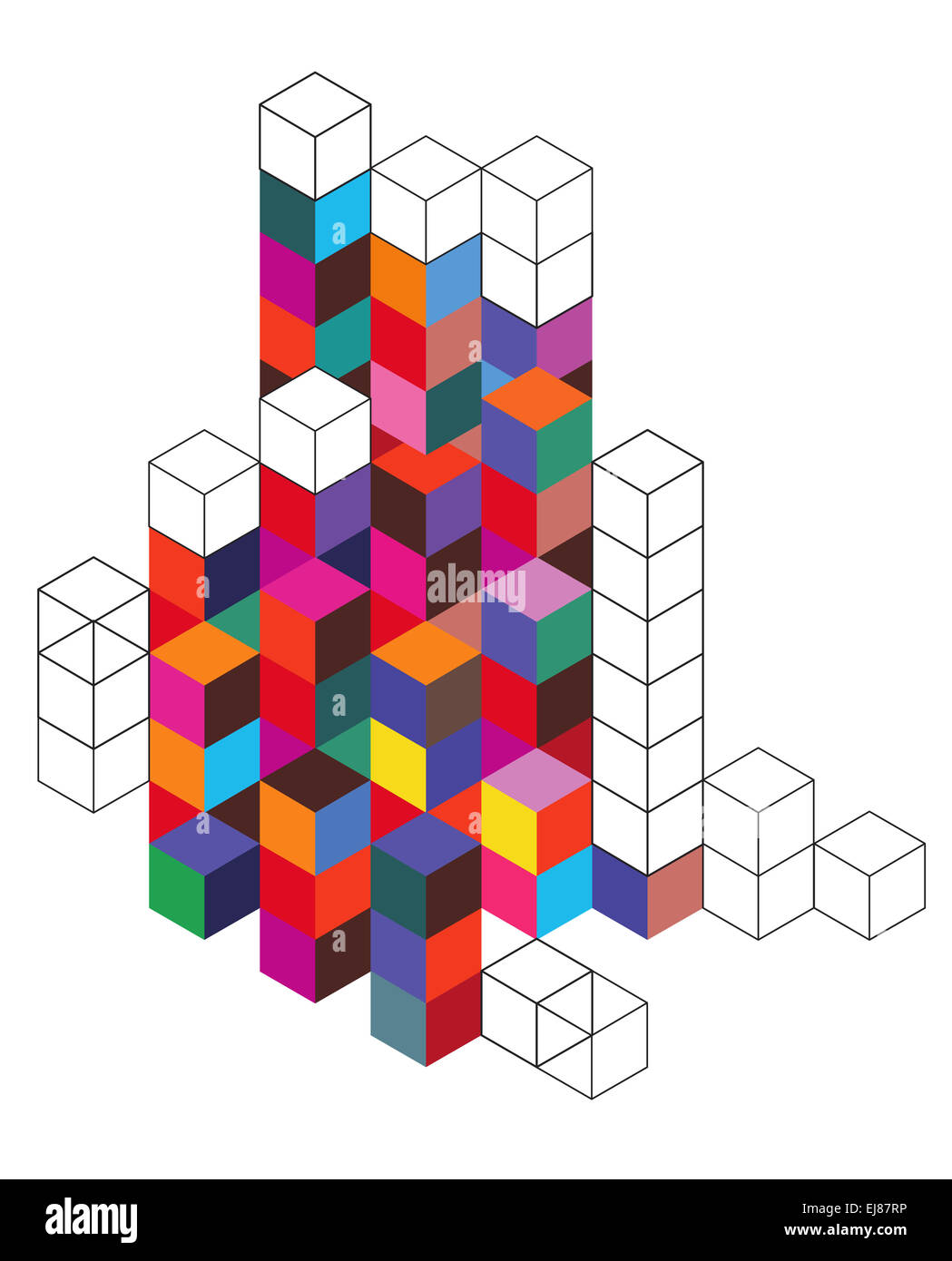 Couleur de fond avec grille et cube Banque D'Images