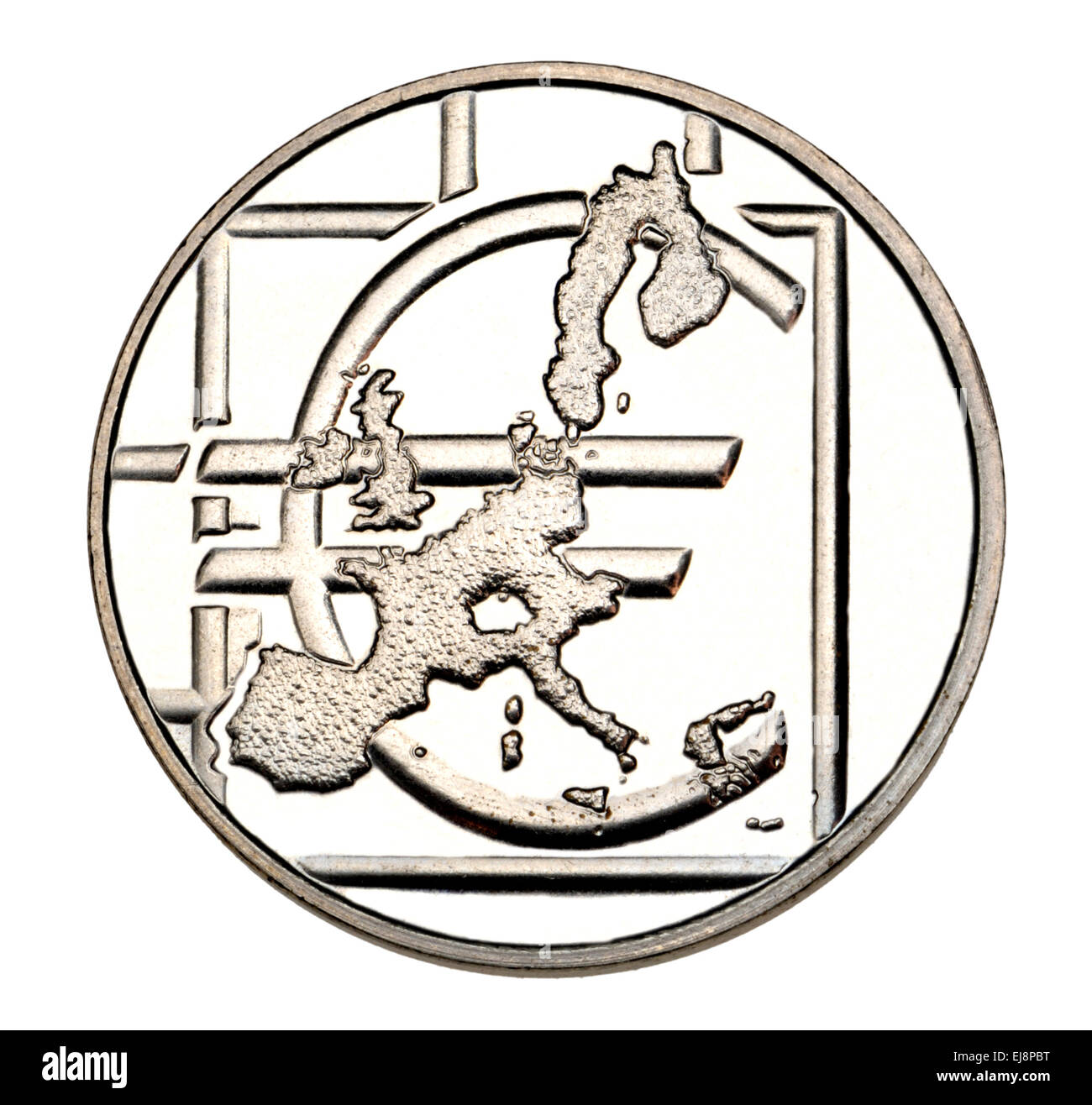 Coin (inclus dans un ensemble de pièces de monnaie euro) carte de la zone euro et symbole de l'Euro Banque D'Images