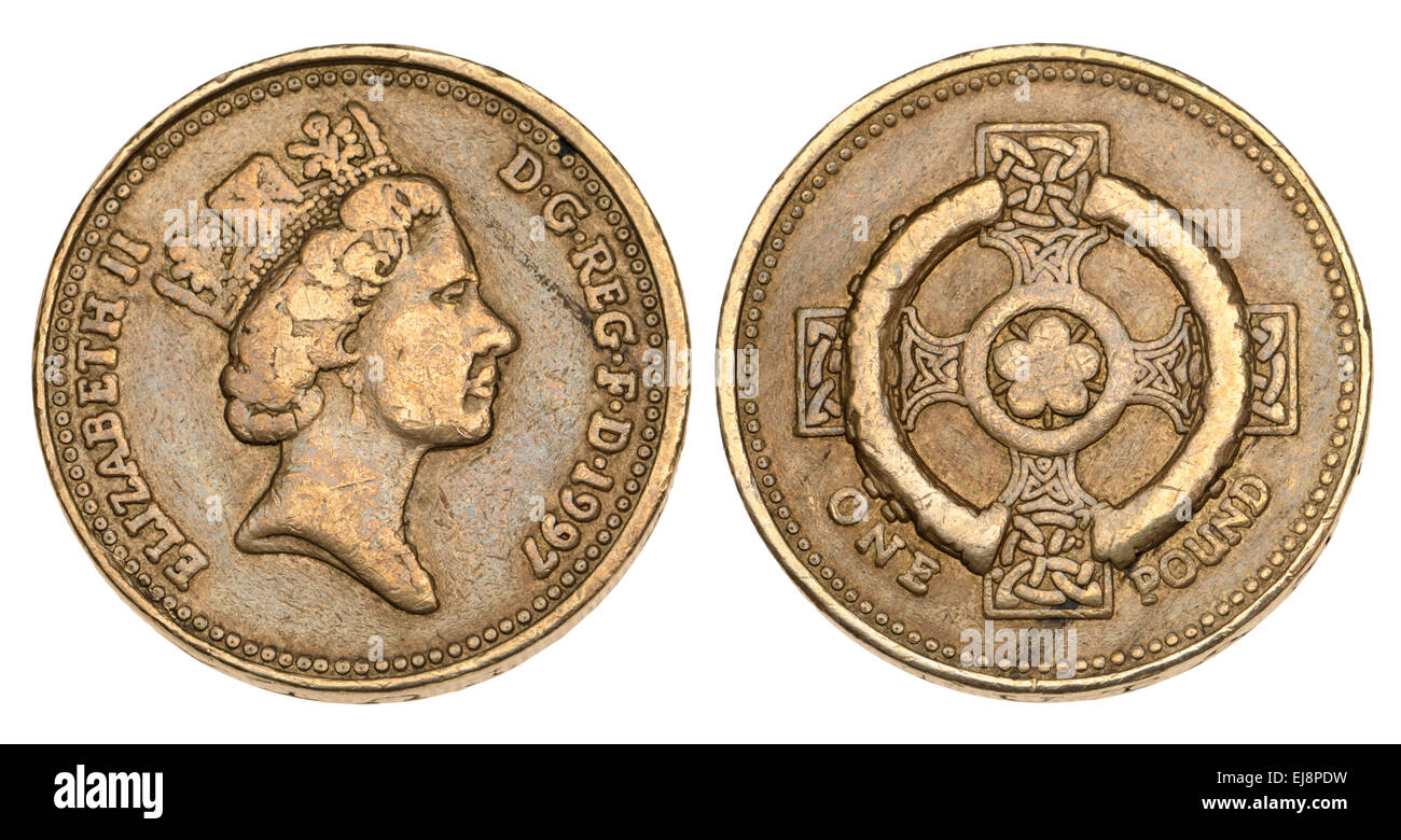 Fake pound coins montrant une mauvaise définition dans le détail Banque D'Images