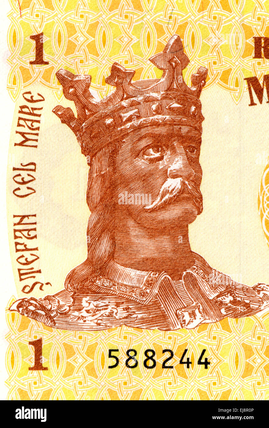 Détail d'un billet de 1 leu moldave Étienne III de Moldavie Banque D'Images