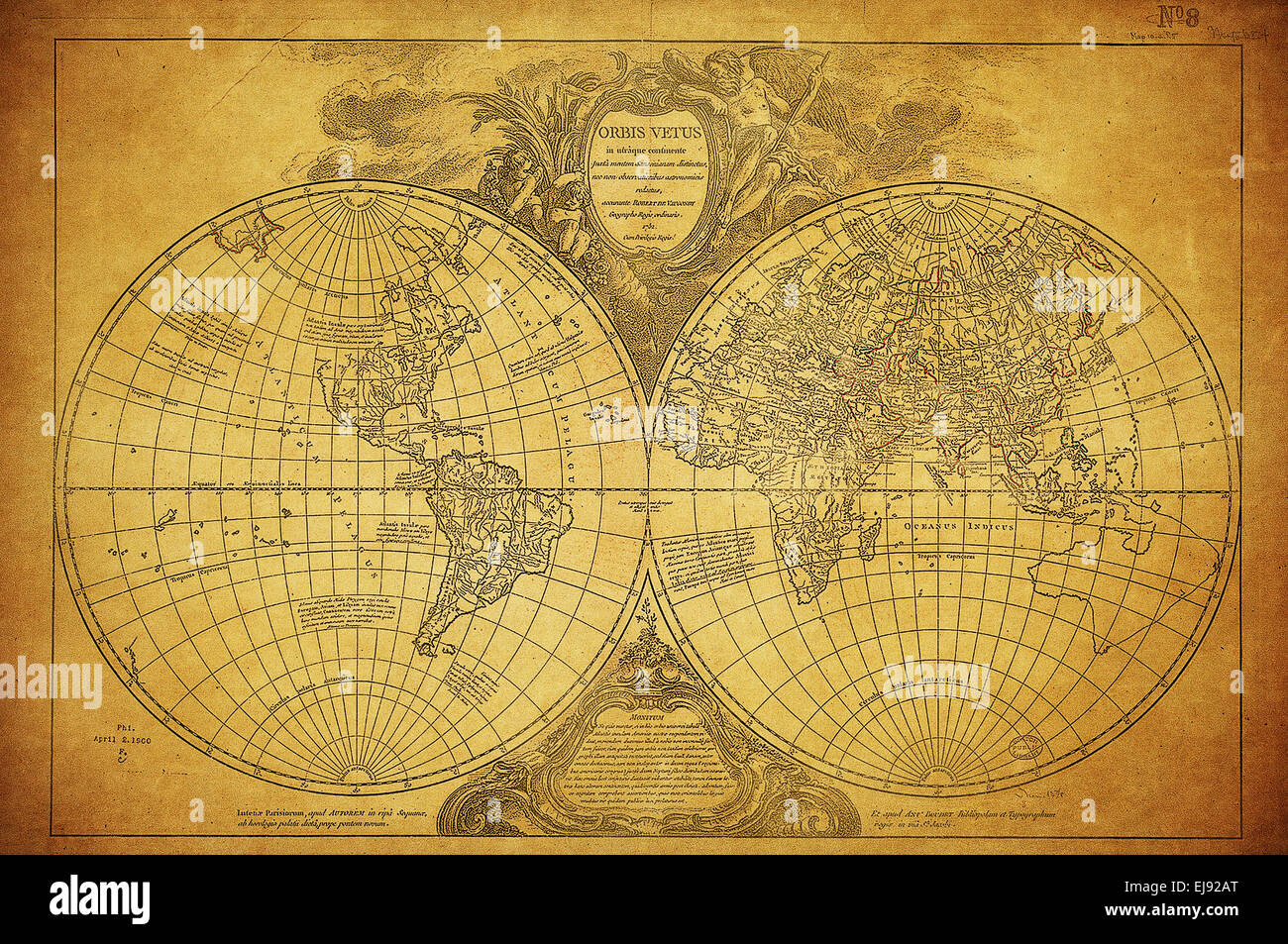 Vintage carte du monde 1752 Banque D'Images