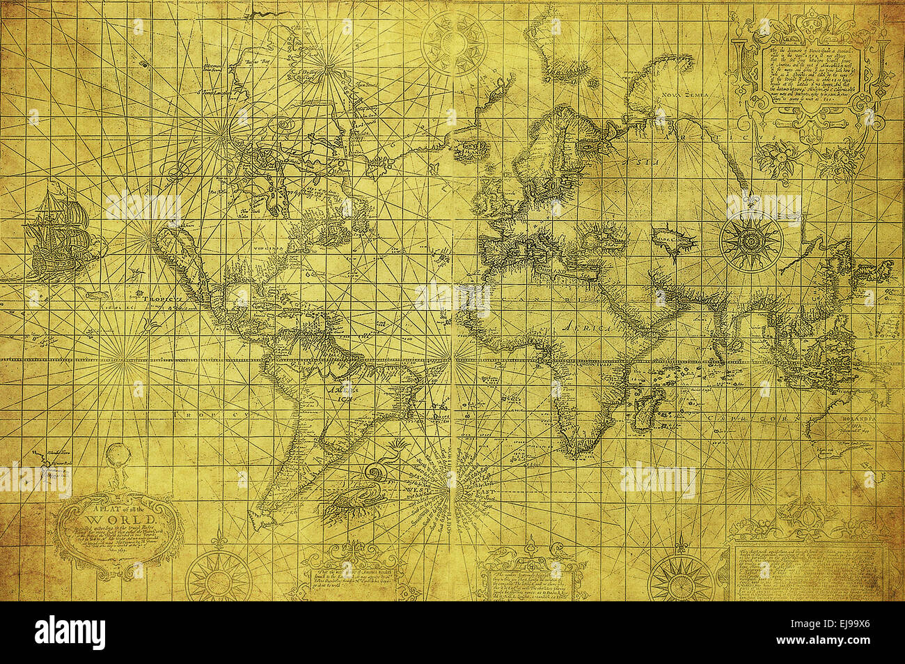 Vintage carte du monde 1657 Banque D'Images