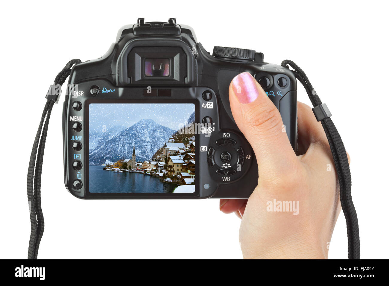 Appareil photo en main et d'hiver Autriche view Banque D'Images