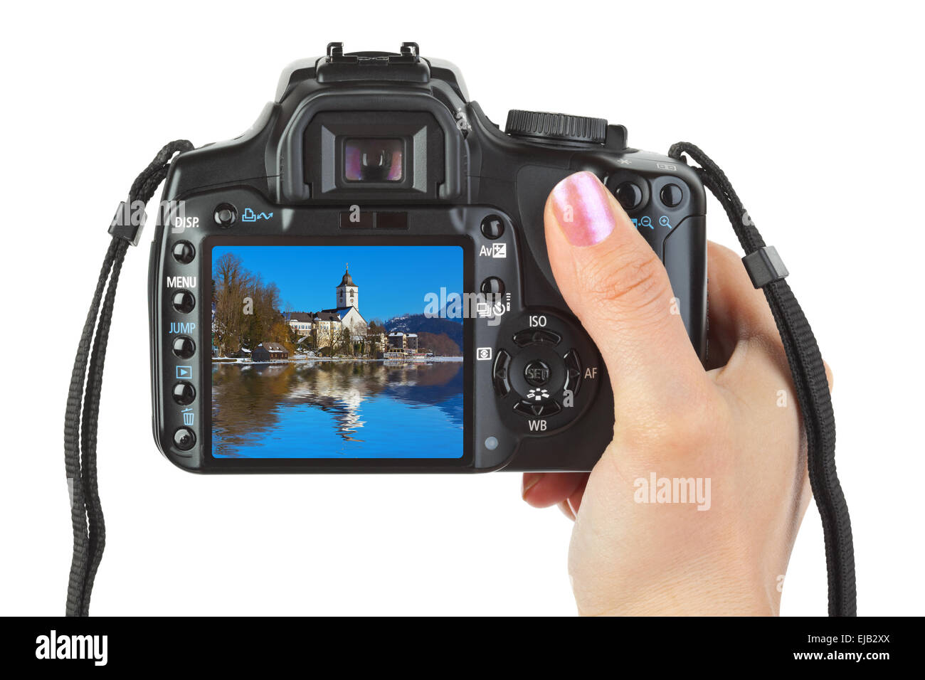 Appareil photo en main et d'hiver Autriche view Banque D'Images