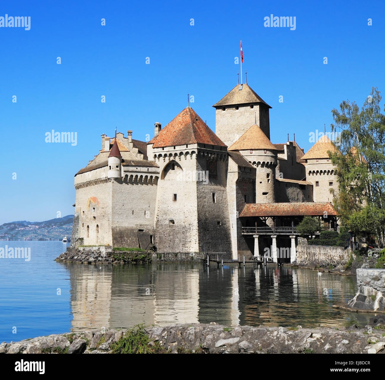 Le Château de Chillon sur le Lac Léman Banque D'Images