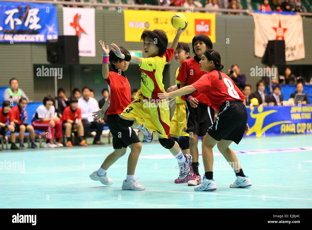 Handball : JHL Junior League finale entre femmes Corazon Ryukyu Jr., 2015 22 mar. Acier Daido Phenix Tokai au gymnase Komazawa à Tokyo, Japon. © Yohei Osada/AFLO SPORT/Alamy Live News Banque D'Images