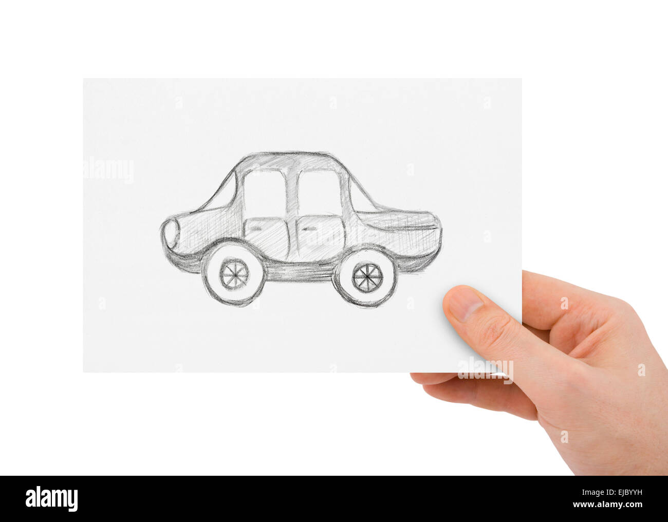 La main avec voiture dessin Banque D'Images