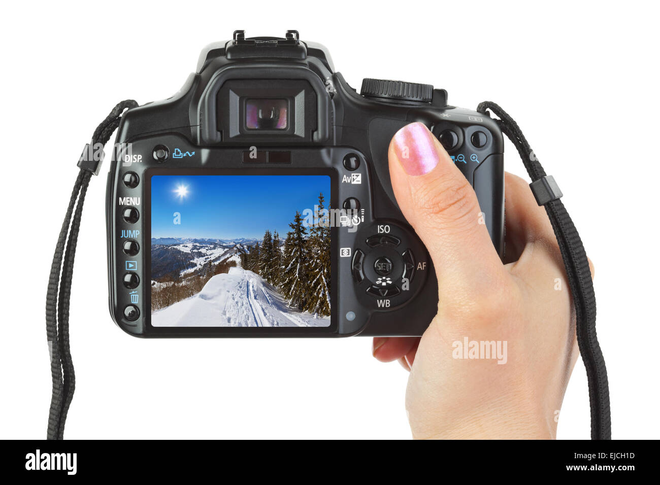 Appareil photo en main et d'hiver Autriche view Banque D'Images
