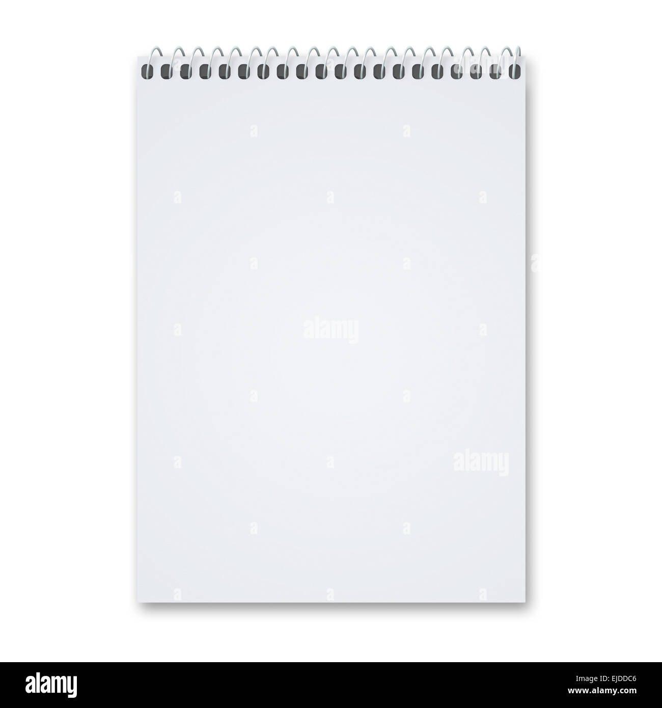 Ordinateur portable blanc sketch pad avec spirale métallique avec beaucoup d'espace de copie, isolé sur un fond blanc avec l'ombre. Banque D'Images
