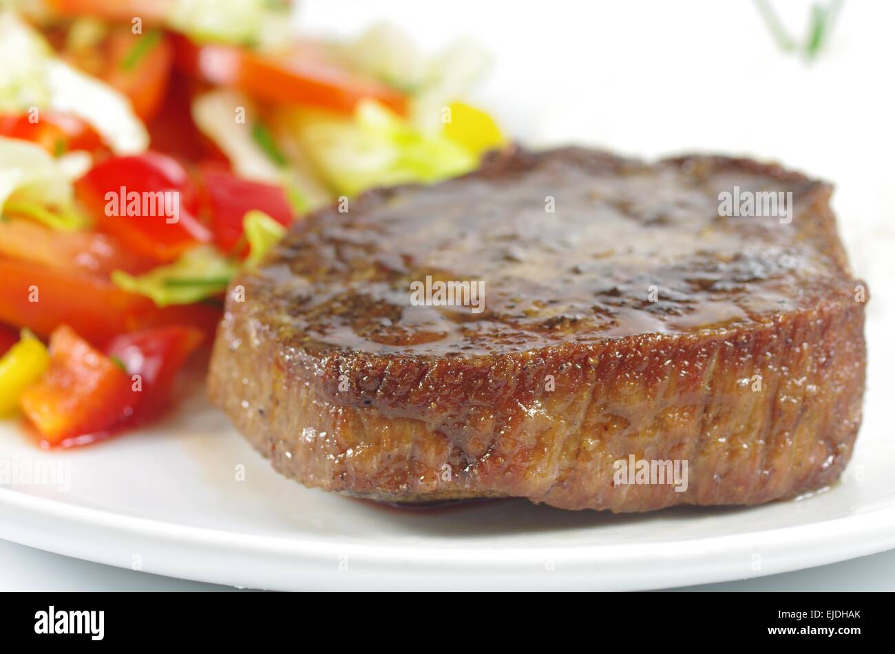 Steak avec du riz et légumes Banque D'Images