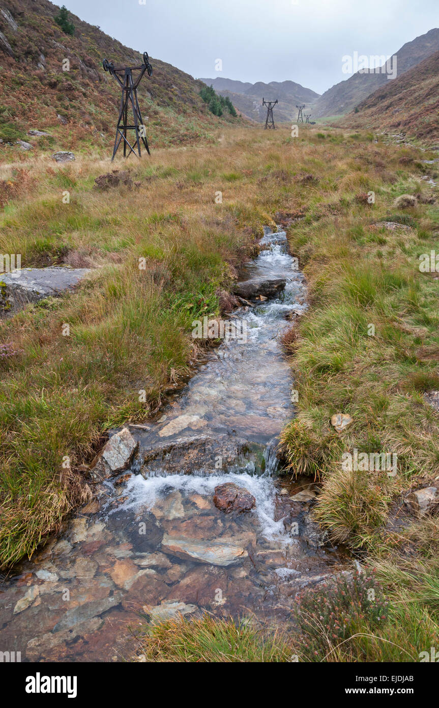 Mcg Bychan Beddgelert dans près de Snowdonia. Pylônes qu'une fois effectué le minerai de la mine de cuivre. Banque D'Images