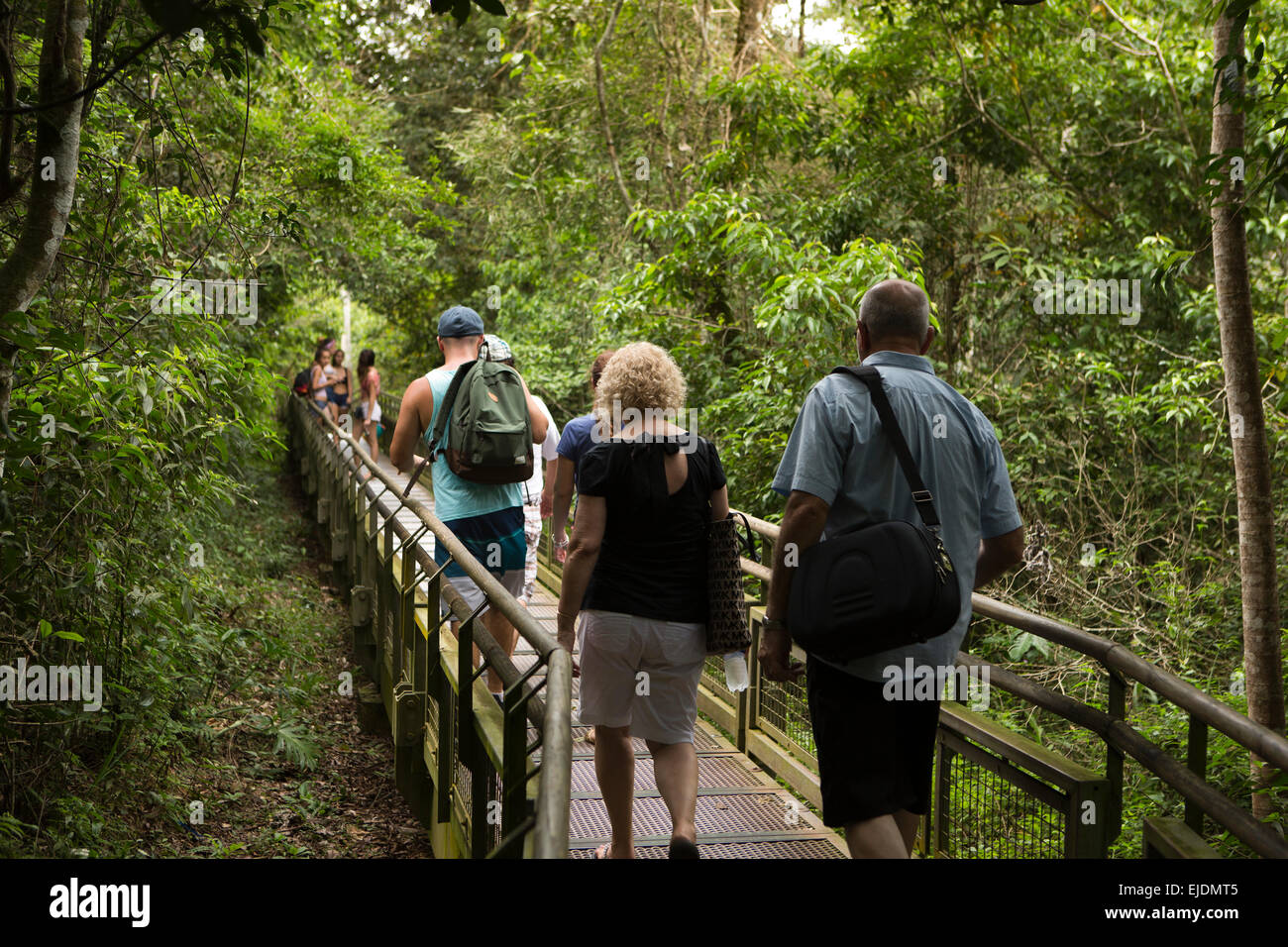 L'Argentine, Iguazu, les touristes en circuit inférieur, abaissement du chemin de ronde Banque D'Images