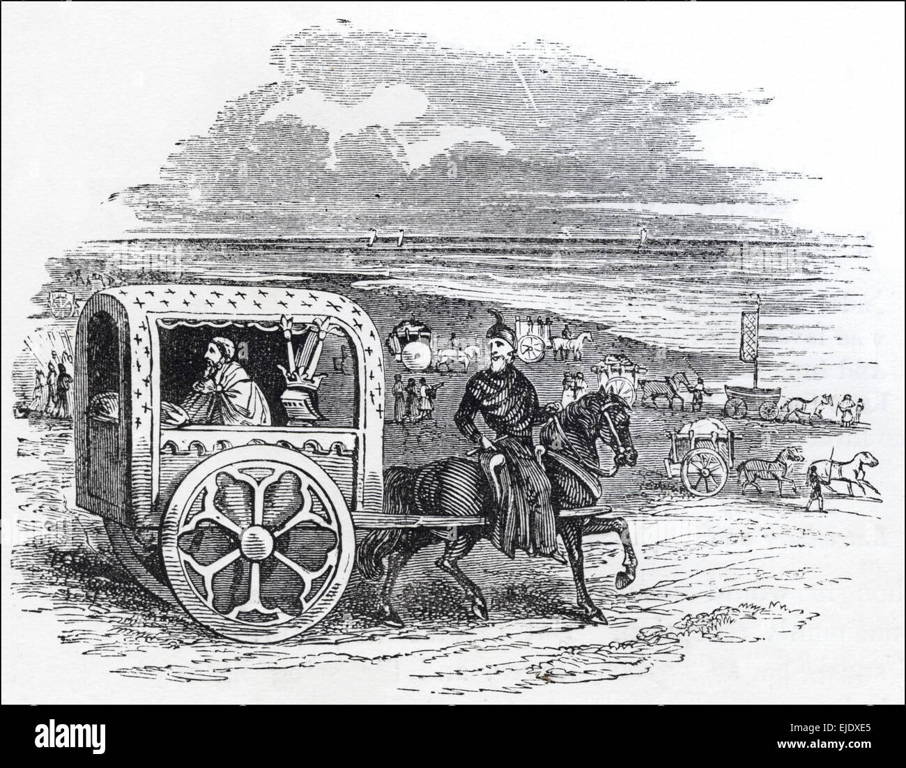 Le roi Jean en calèche en tournée de l'Angleterre. La gravure sur bois victorien circa 1845. Banque D'Images