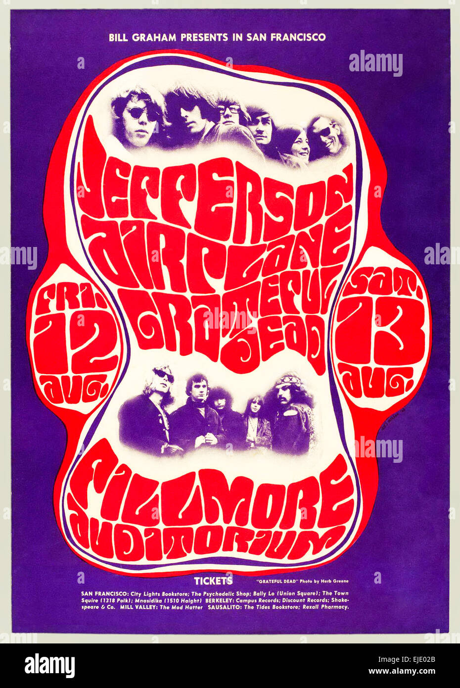 Affiche de l'1966 Jefferson Airplane Grateful Dead et les concerts au Fillmore Auditorium, San Francisco, USA conçu par Wes Wilson. Banque D'Images Affiche de l'1966 Jefferson Airplane Grateful Dead et les concerts au Fillmore Auditorium, San Francisco, USA conçu par Wes Wilson. Banque D'Images