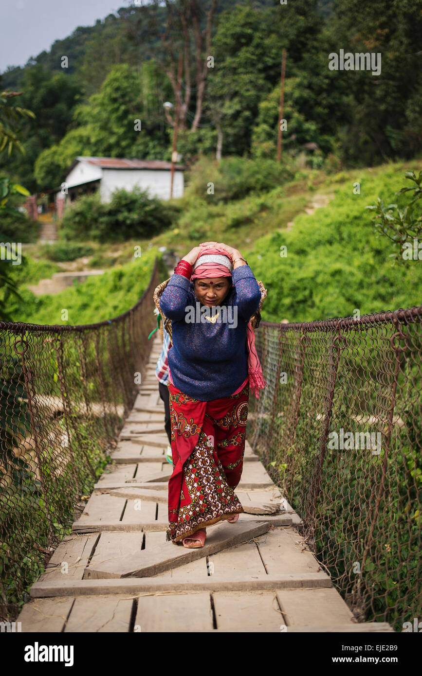 Porter une femme à Pokhara, Népal Banque D'Images