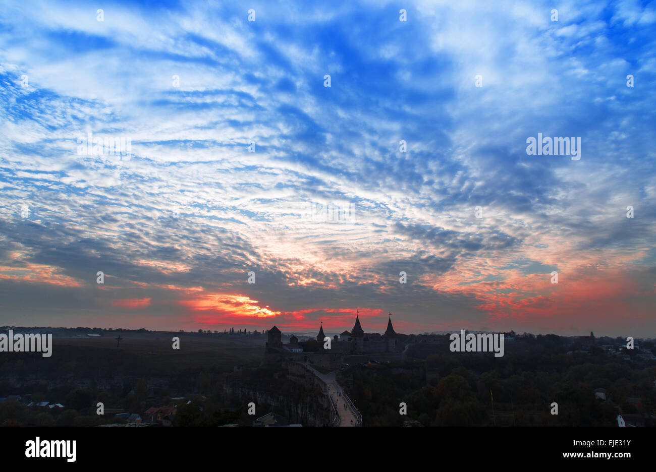 Coucher de soleil sur l'ancienne forteresse, Kamenetz-Podolsk Banque D'Images