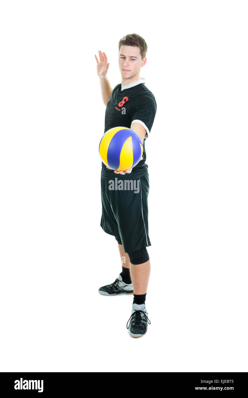 Jeune joueur de volley-ball sur fond blanc Banque D'Images