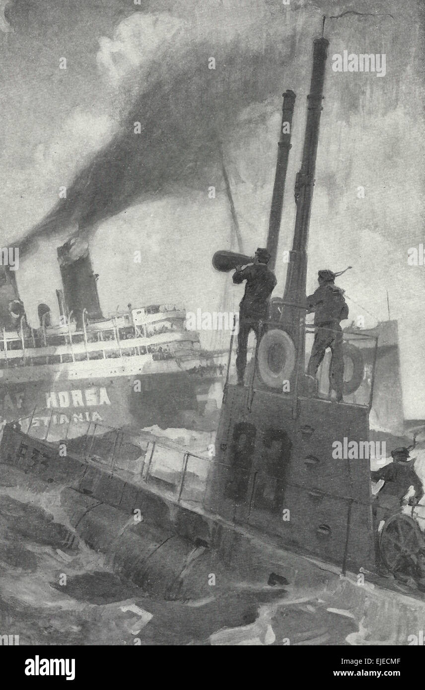 Vous avez dix minutes pour prendre à votre bateaux - commandant de U-boot de la commande d'une voile évacués avant le naufrage pendant la Première Guerre mondiale Banque D'Images