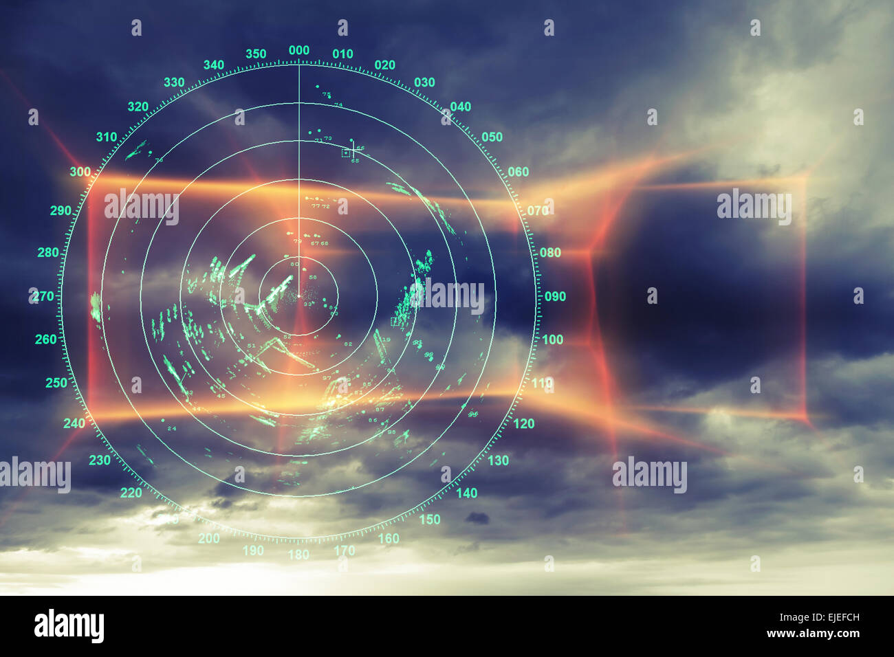 Écran numérique radar moderne au-dessus de ciel noir abstract background Banque D'Images