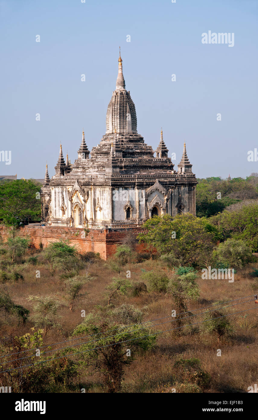 La Pagode Shwegugyi se dresse parmi la végétation sur la plaine de Bagan Myanmar poussiéreux Banque D'Images