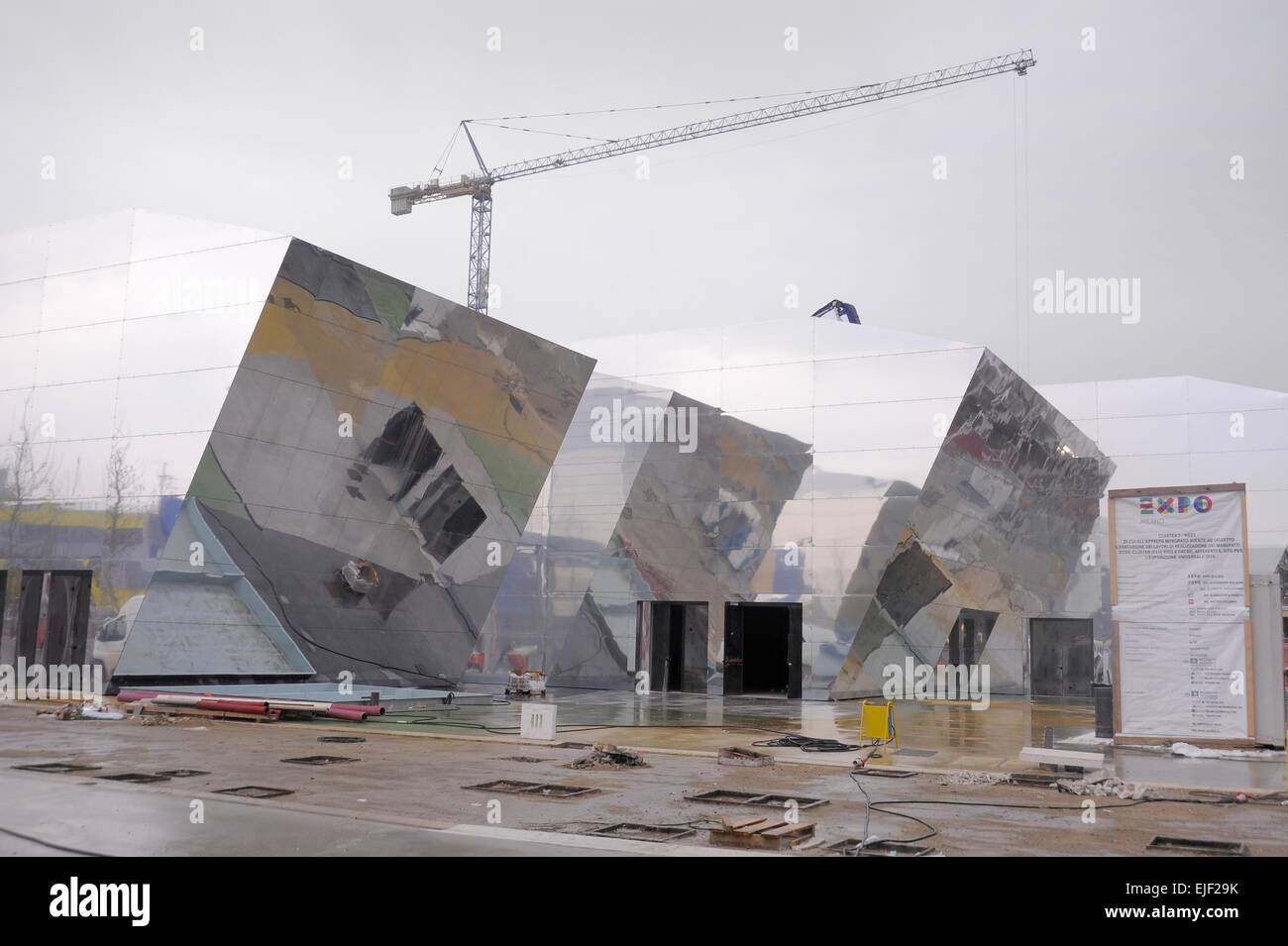 Milan (Italie), chantier de construction pour l'Exposition mondiale EXPO 2015, module thématique de riz Banque D'Images